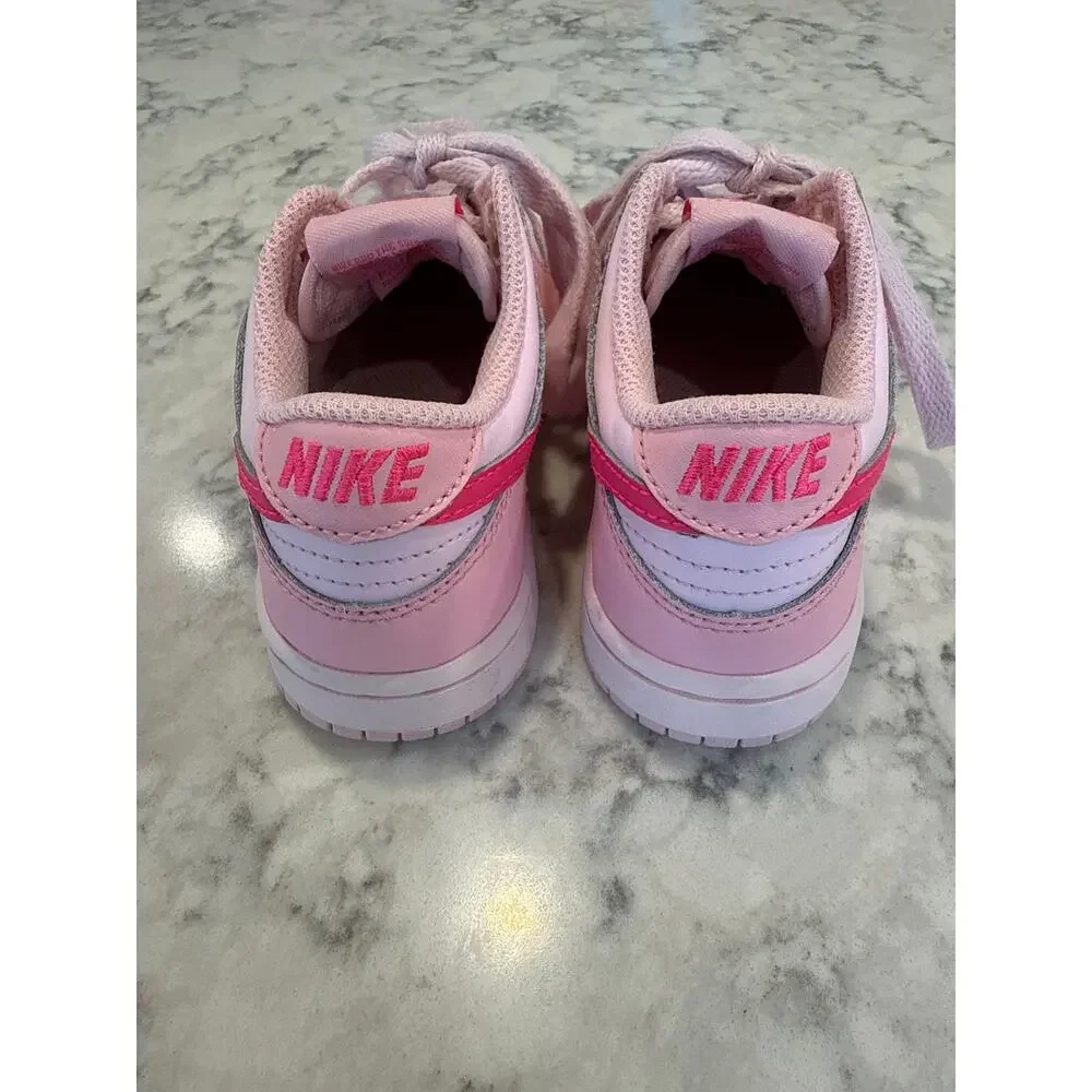 Nike Dunk Low Girls Pink White Hot Pink Kids Size 11C Sneakers
